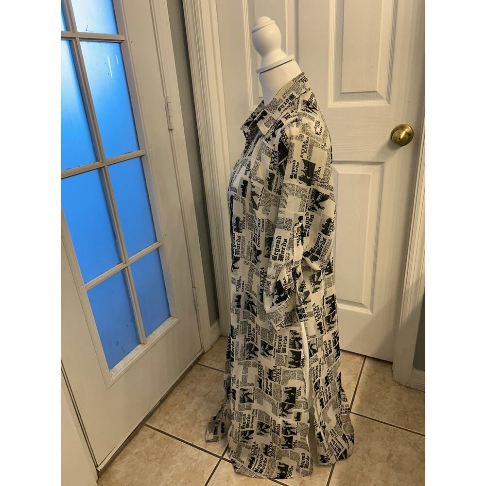 Speed Limit Mph Newspaper Print Long Button Shirt… - image 2